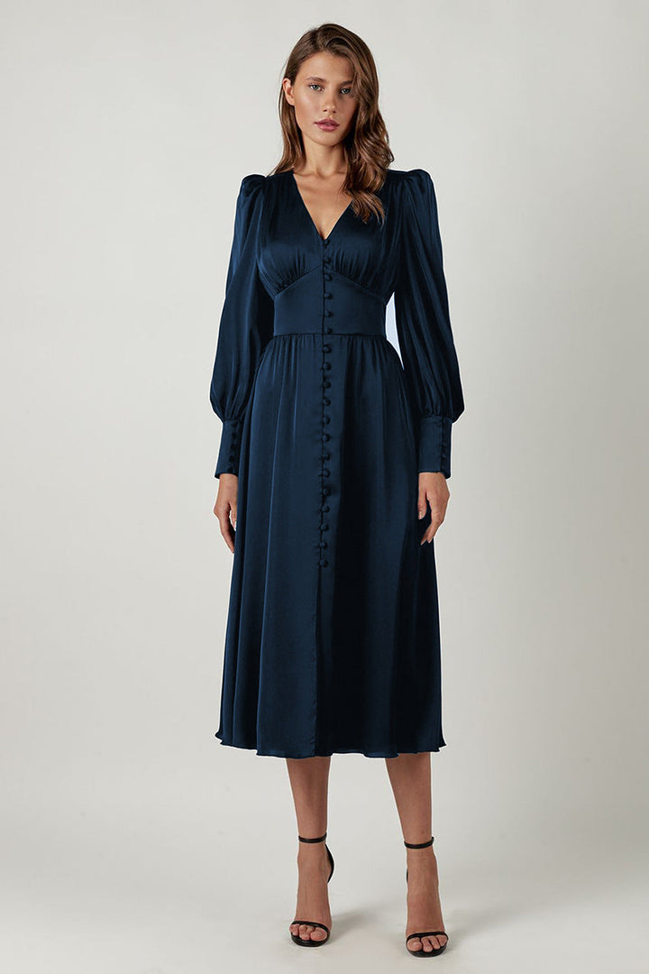 Arya Satijnen Midi Dress | Sprankelende Elegantie & Chique Stijl