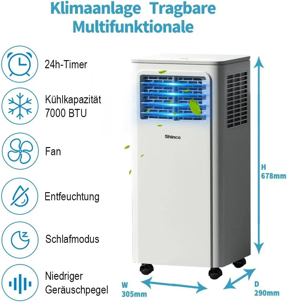 VentoPro Mobiele Airco 7000 BTU | Koelen, Ontvochtigen & Ventileren tot 50m²