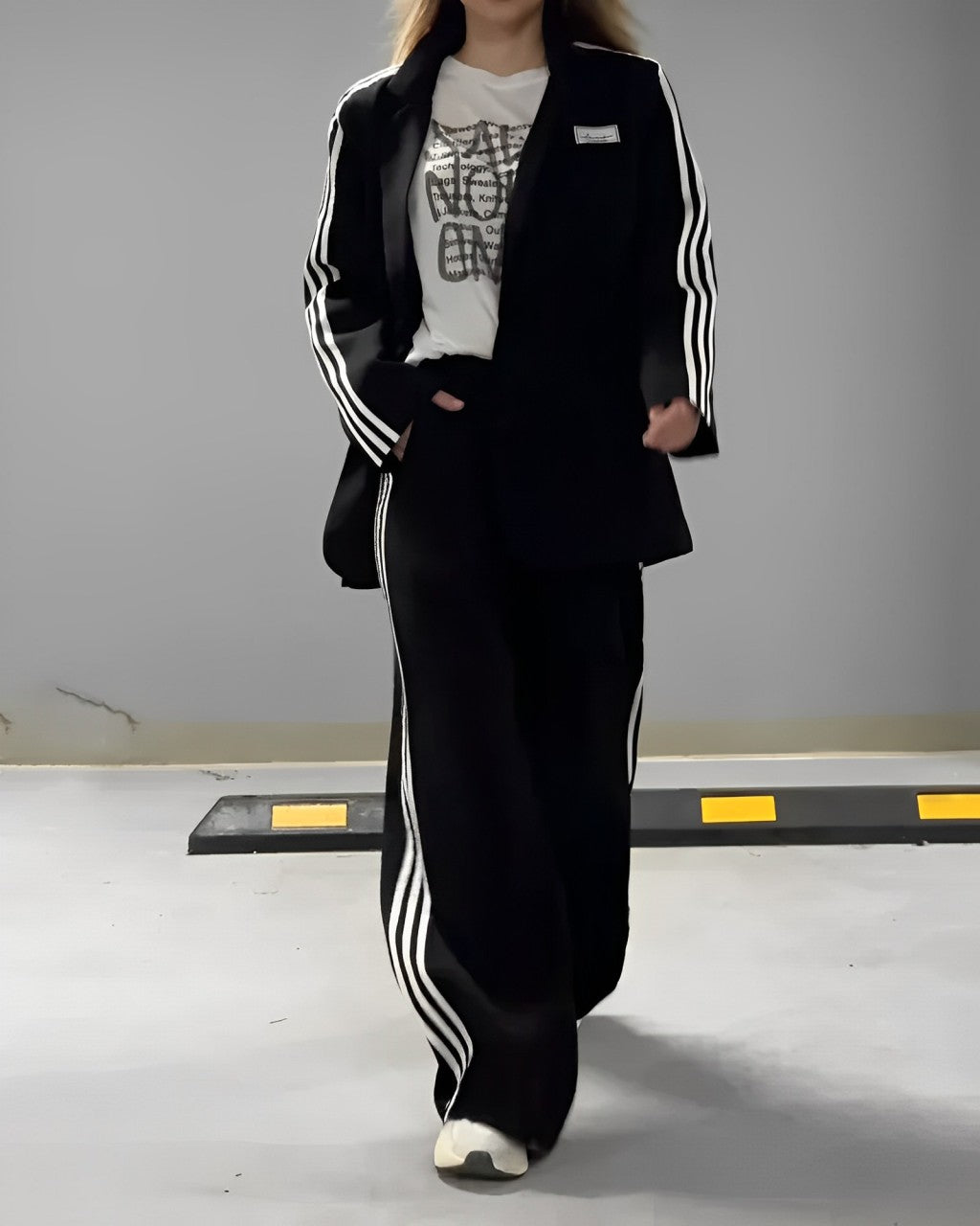 Gestreepte Blazer en Wijde Broek - Tweedelige Set