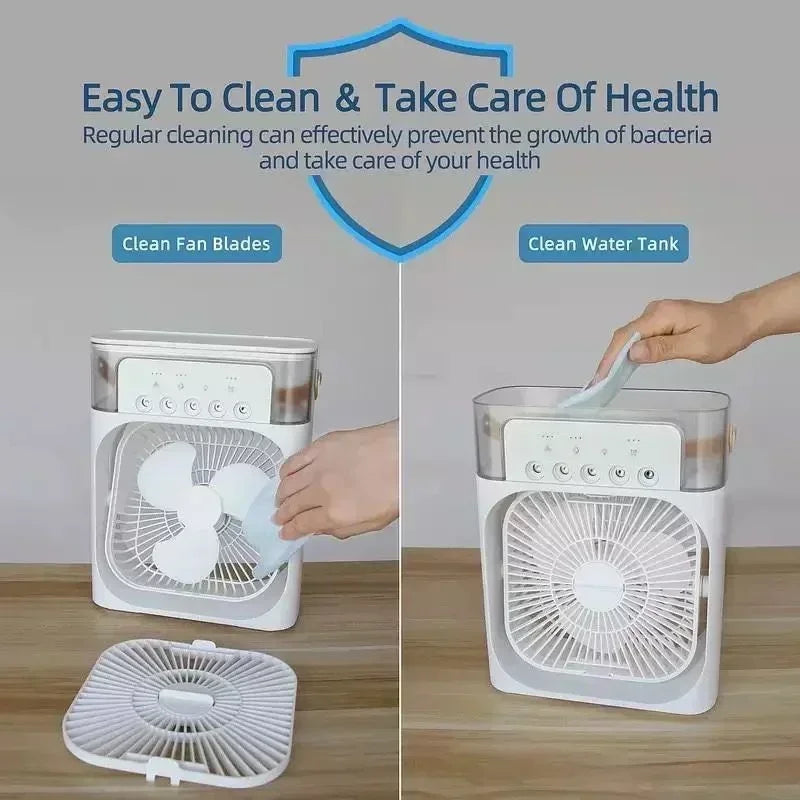 Brizen 3-in-1 Mini Aircooler | Ventilator, Luchtbevochtiger & LED Nachtlamp voor Thuis & Kantoor