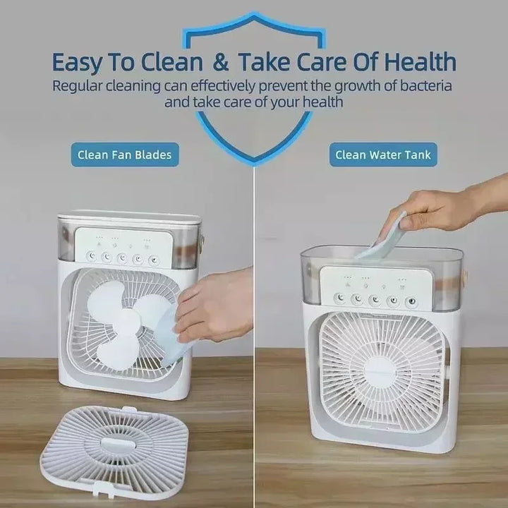 Brizen 3-in-1 Mini Aircooler | Ventilator, Luchtbevochtiger & LED Nachtlamp voor Thuis & Kantoor