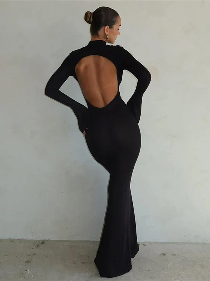 Emma Bodycon Chique Avondjurk met Hoge Hals & Décolleté Rug | Elegance & Verleiding