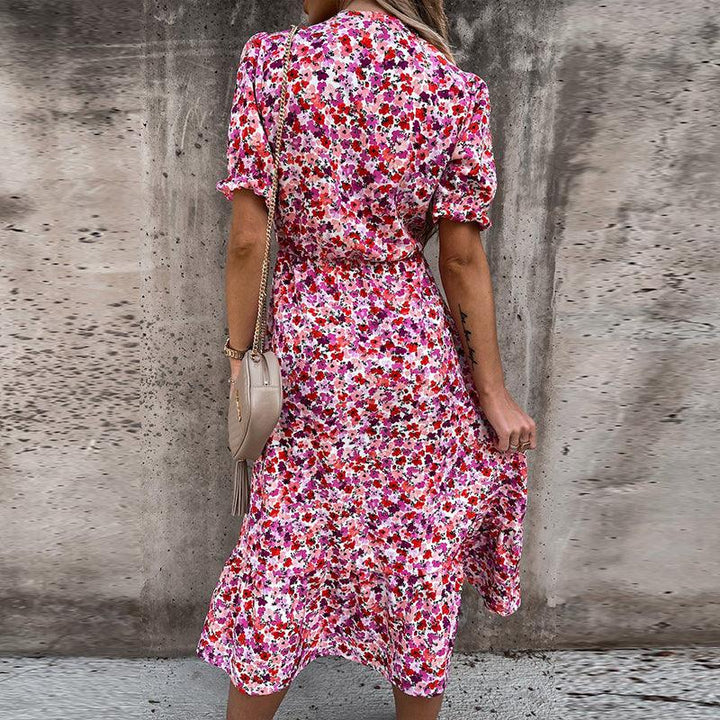 Belinda - Elegante midi-jurk met bloemen en V-hals