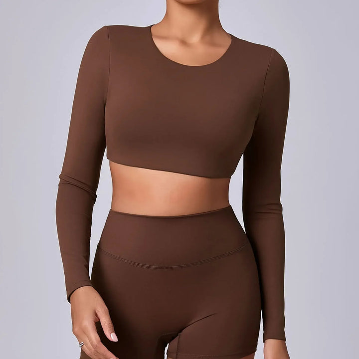 Estelita bijgesneden sporttop met push-up effect | top met lange mouwen voor fitness en street style