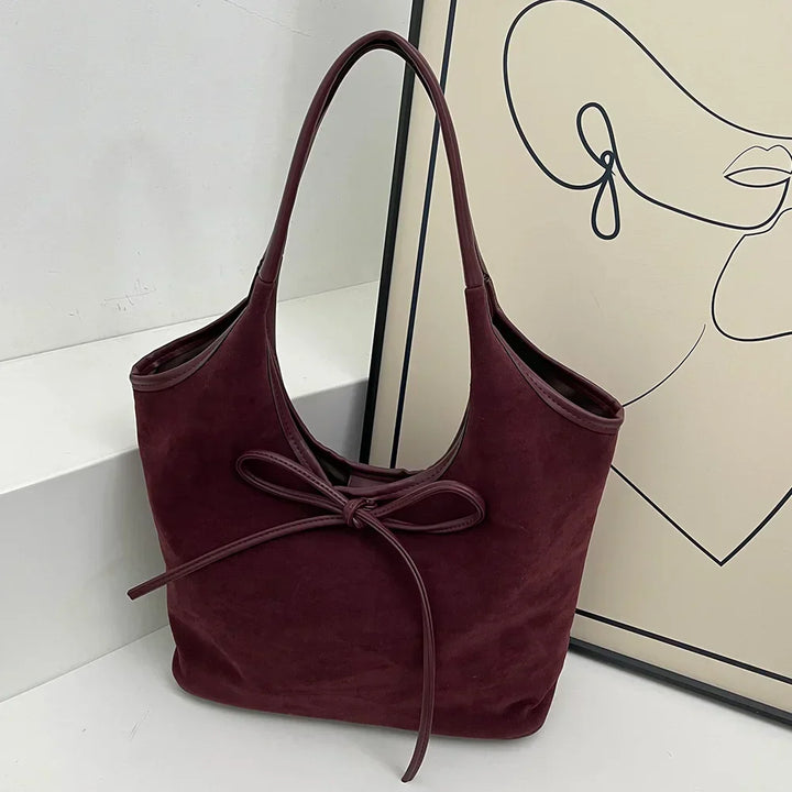 Kim Elegante Tas – Stijlvolle Handtas met Vegan Suède & Leer en Strikdetail | Perfect voor Dagelijks Gebruik & Evenementen