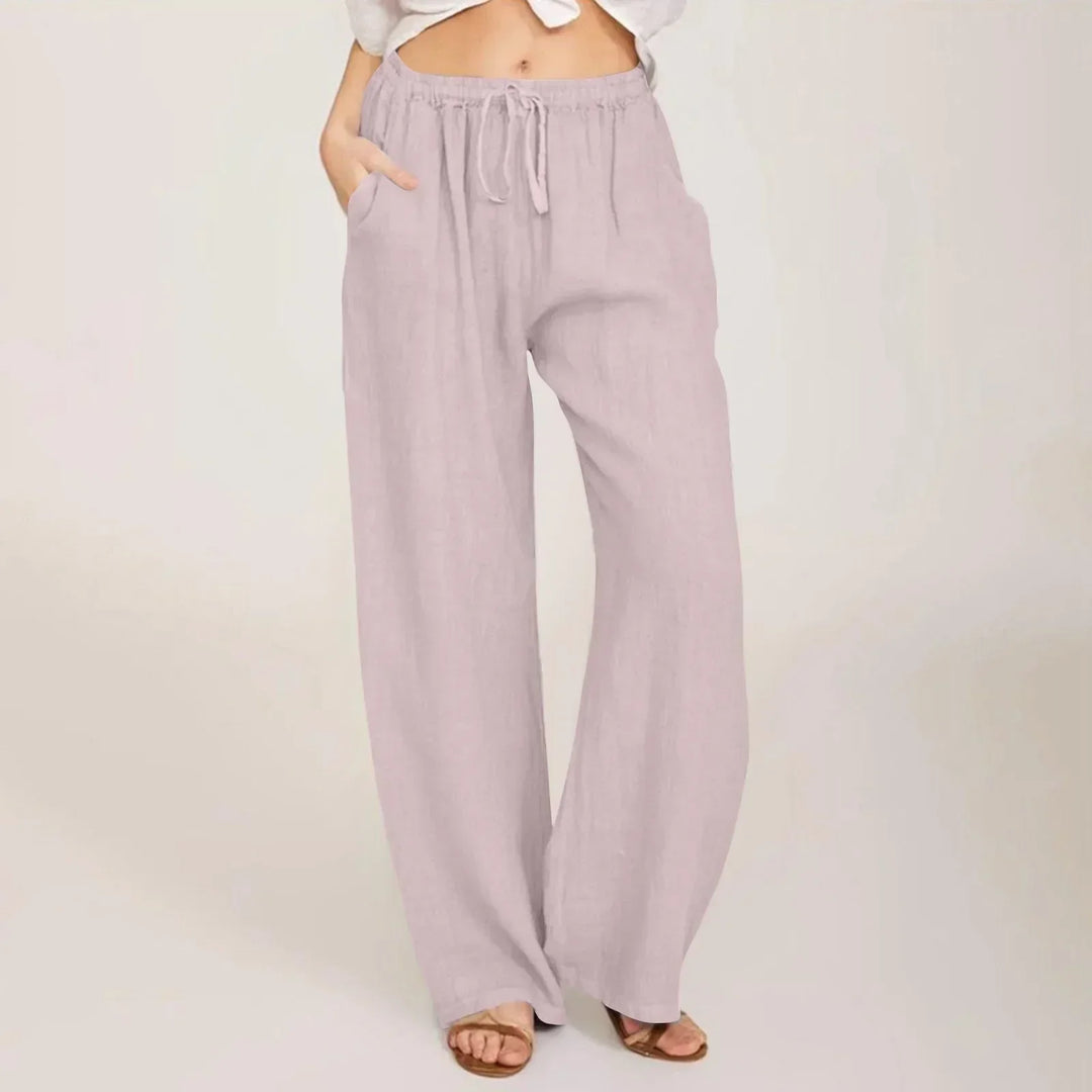Wijde linnen broek | Elastische tailleband met trekkoord | Luchtig comfort