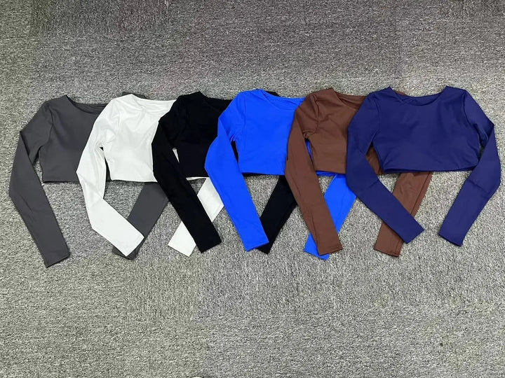 Estelita bijgesneden sporttop met push-up effect | top met lange mouwen voor fitness en street style