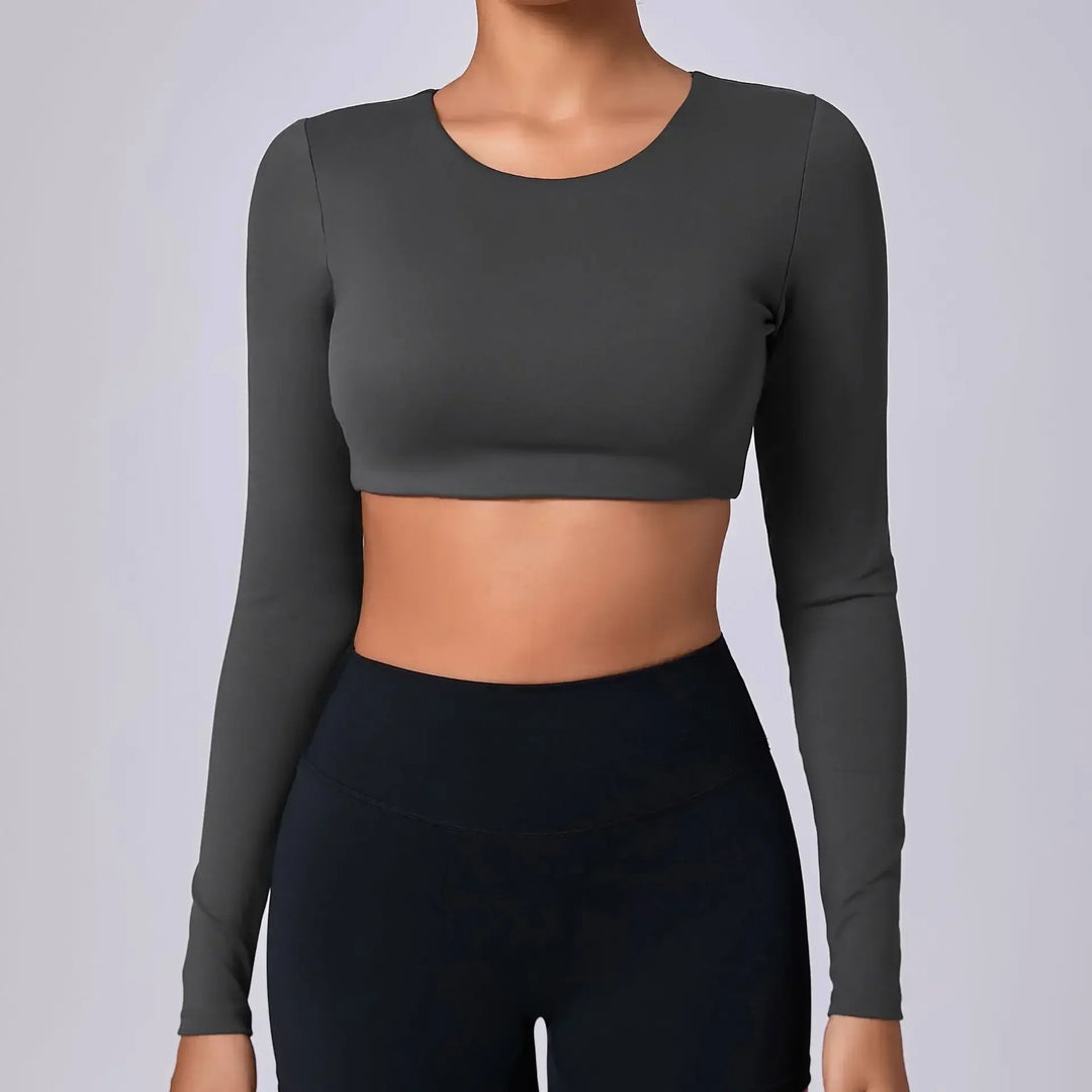 Estelita bijgesneden sporttop met push-up effect | top met lange mouwen voor fitness en street style
