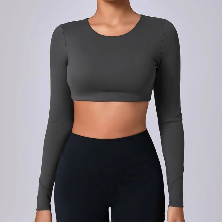 Estelita bijgesneden sporttop met push-up effect | top met lange mouwen voor fitness en street style