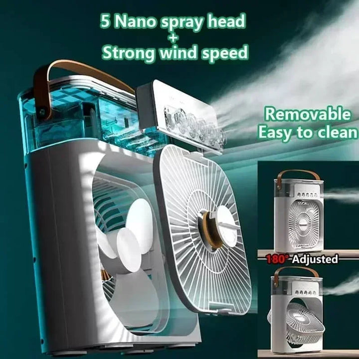 Brizen 3-in-1 Mini Aircooler | Ventilator, Luchtbevochtiger & LED Nachtlamp voor Thuis & Kantoor