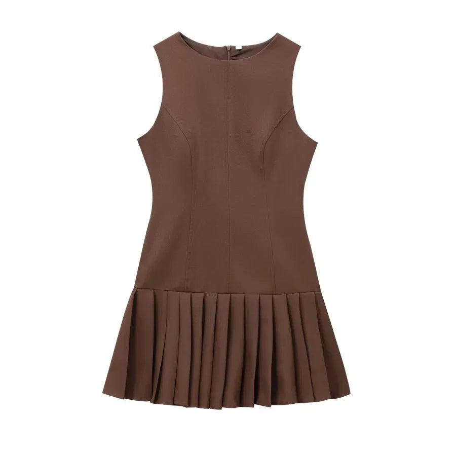 Olivia Trendy Jurk met Ronde Hals & Plooirok | Élégance Moderne