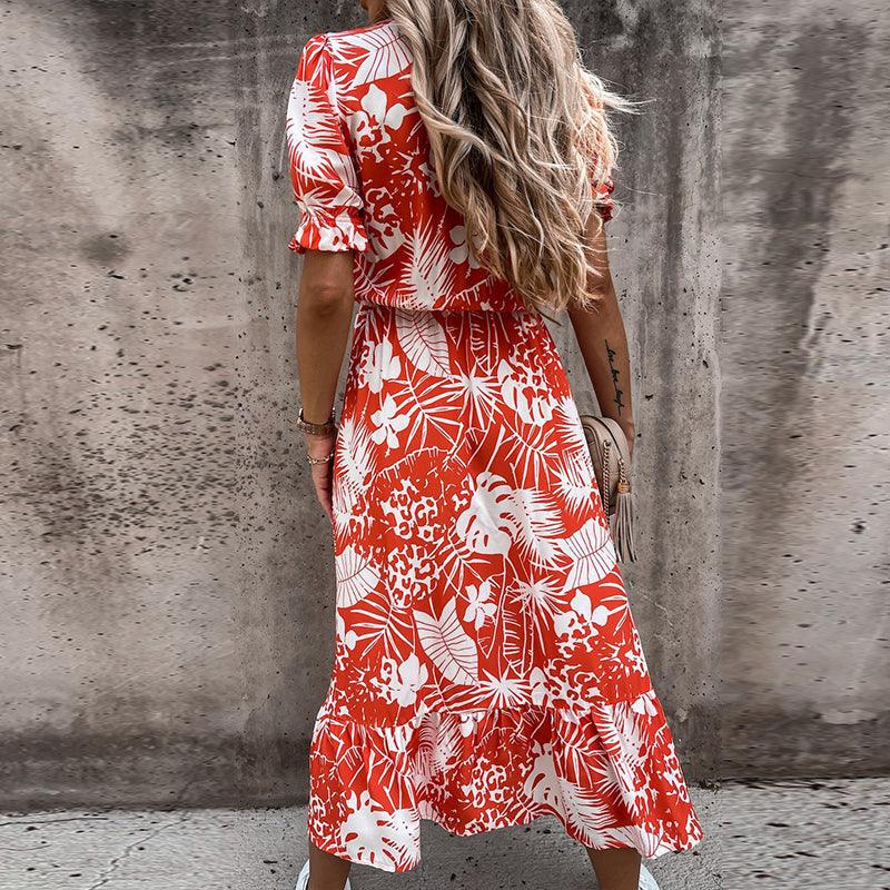 Belinda - Elegante midi-jurk met bloemen en V-hals