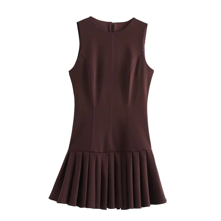Olivia Trendy Jurk met Ronde Hals & Plooirok | Élégance Moderne