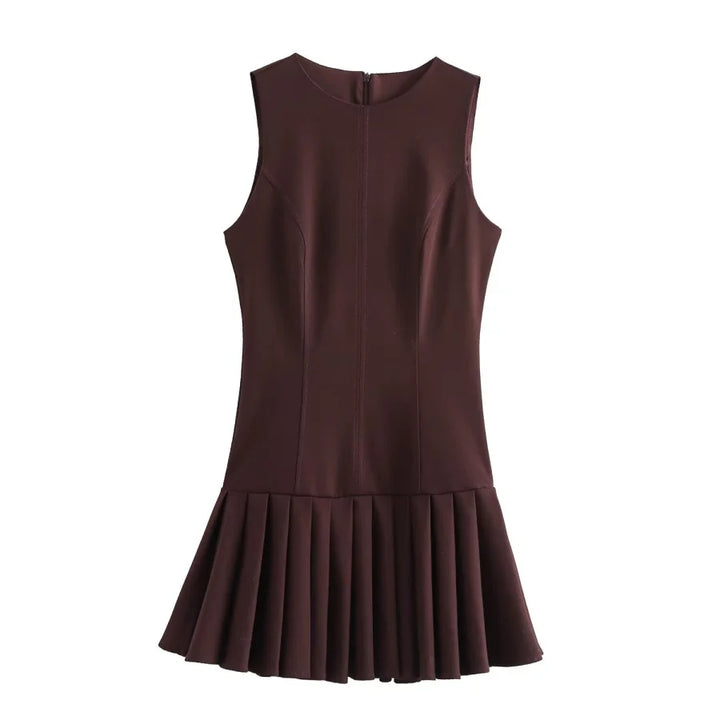 Olivia Trendy Jurk met Ronde Hals & Plooirok | Élégance Moderne