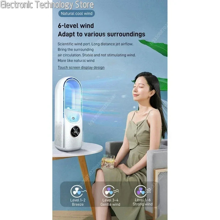 Aeris Bladloze Bureauventilator 6 Snelheden | Koelventilator met Luchtbevochtiger & USB