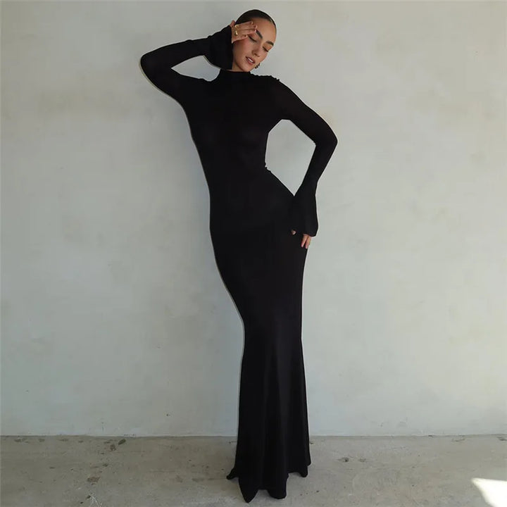 Emma Bodycon Chique Avondjurk met Hoge Hals & Décolleté Rug | Elegance & Verleiding