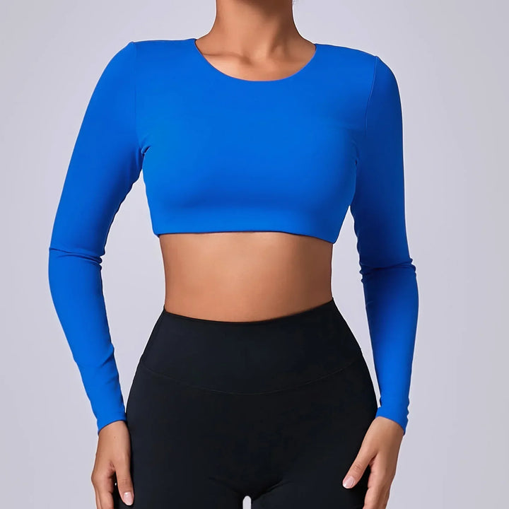 Estelita bijgesneden sporttop met push-up effect | top met lange mouwen voor fitness en street style