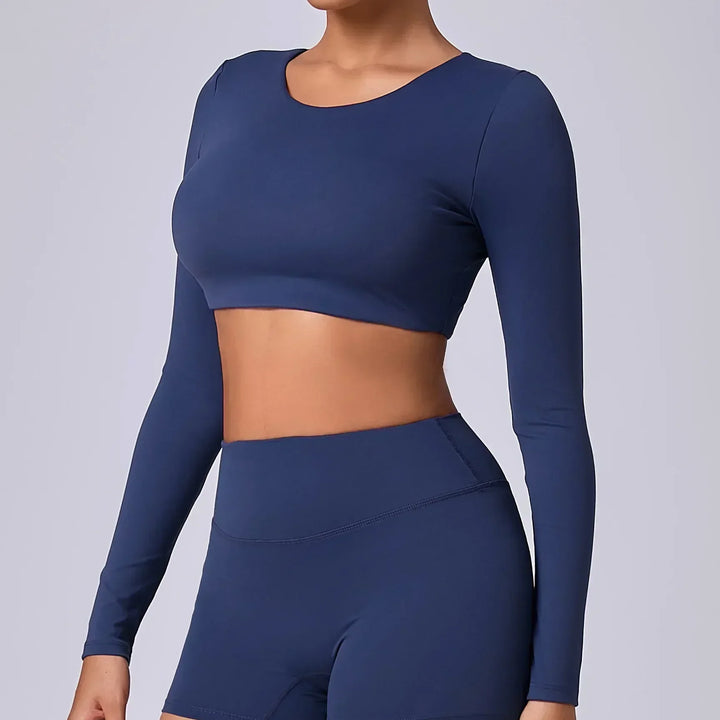 Estelita bijgesneden sporttop met push-up effect | top met lange mouwen voor fitness en street style