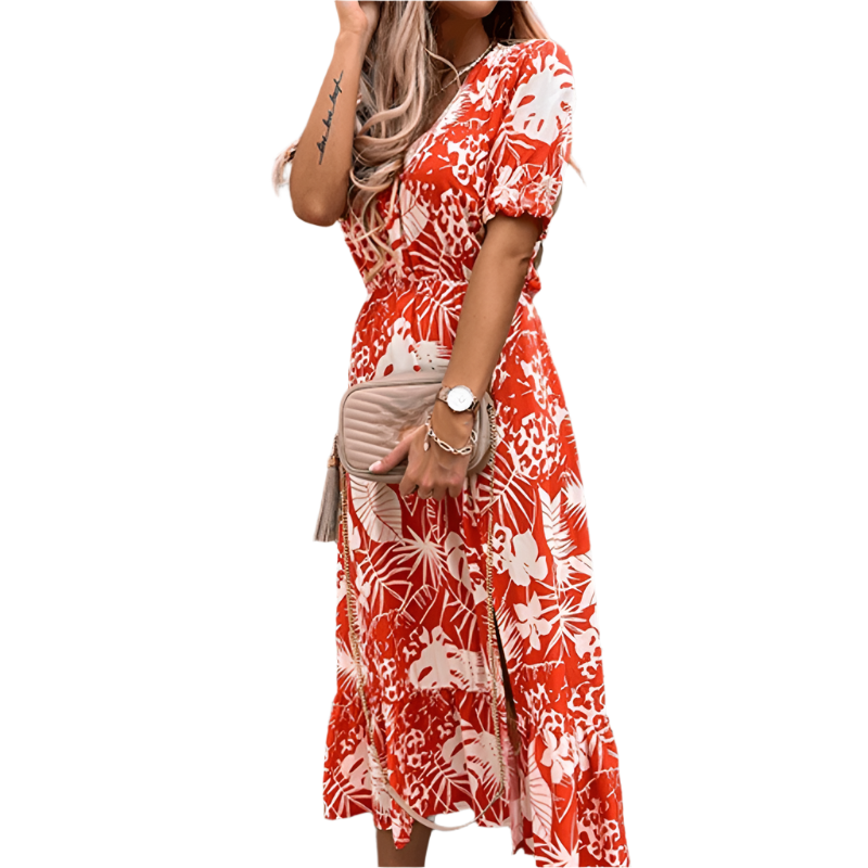 Belinda - Elegante midi-jurk met bloemen en V-hals