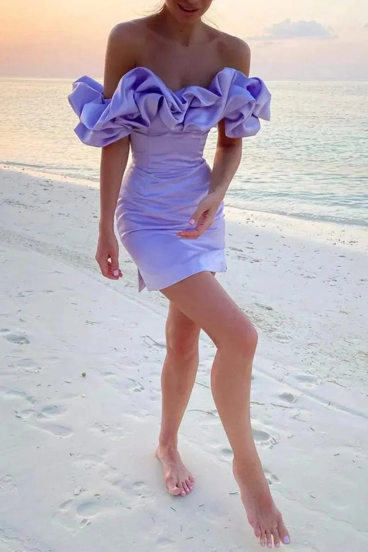 Alina Mini Satijnen Jurk Blote Schouders & Elegante Ruches