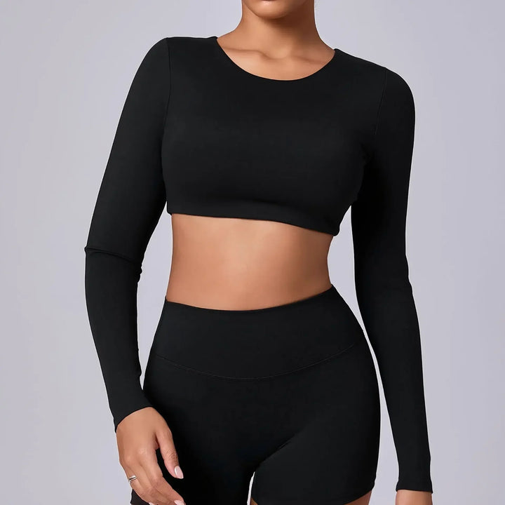 Estelita bijgesneden sporttop met push-up effect | top met lange mouwen voor fitness en street style