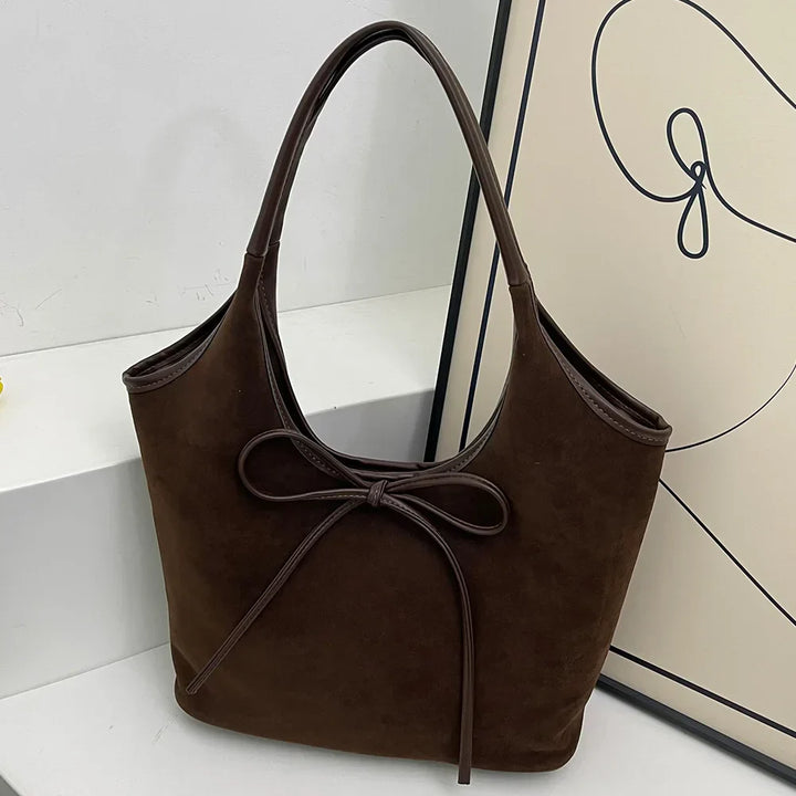 Kim Elegante Tas – Stijlvolle Handtas met Vegan Suède & Leer en Strikdetail | Perfect voor Dagelijks Gebruik & Evenementen