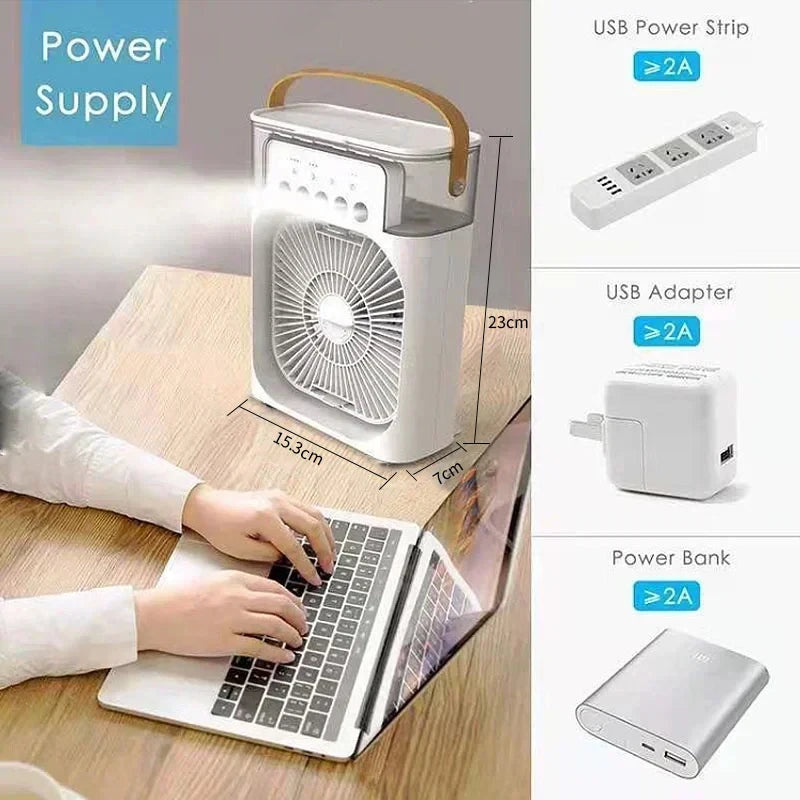 Brizen 3-in-1 Mini Aircooler | Ventilator, Luchtbevochtiger & LED Nachtlamp voor Thuis & Kantoor