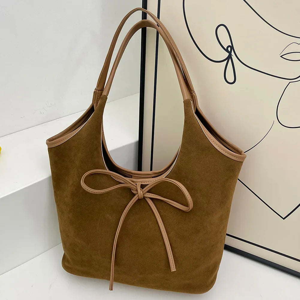 Kim Elegante Tas – Stijlvolle Handtas met Vegan Suède & Leer en Strikdetail | Perfect voor Dagelijks Gebruik & Evenementen