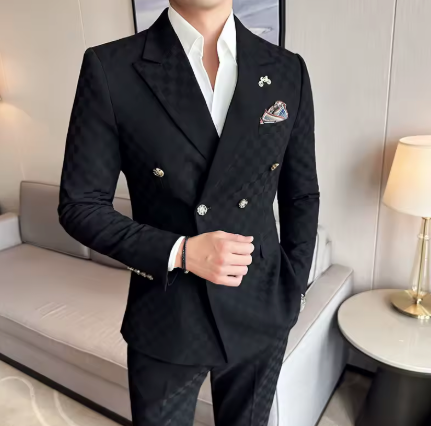 Luxueus geruit double-breasted pak 2 stuks