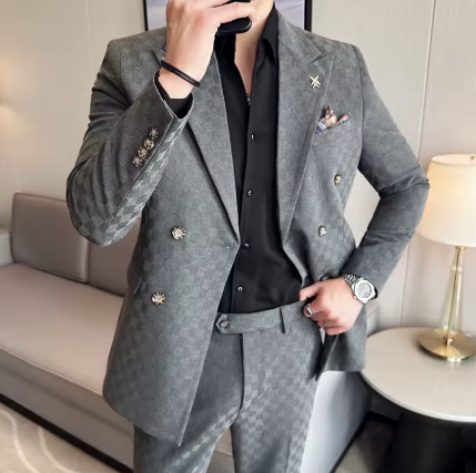Luxueus geruit double-breasted pak 2 stuks