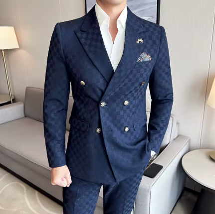 Luxueus geruit double-breasted pak 2 stuks