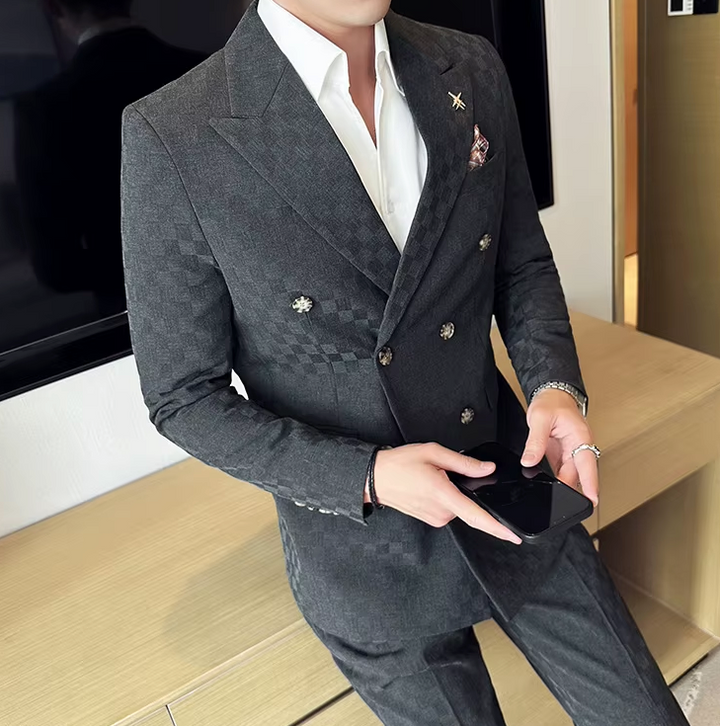 Luxueus geruit double-breasted pak 2 stuks