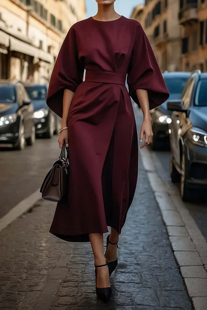 Aurelia Grace damesjurk met lantaarnmouwen | Elegante midi-jurk voor speciale gelegenheden