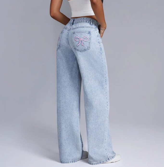 Jenni baggy jeans met roze strik