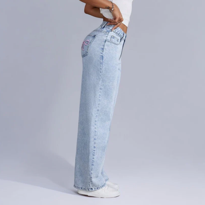 Jenni baggy jeans met roze strik