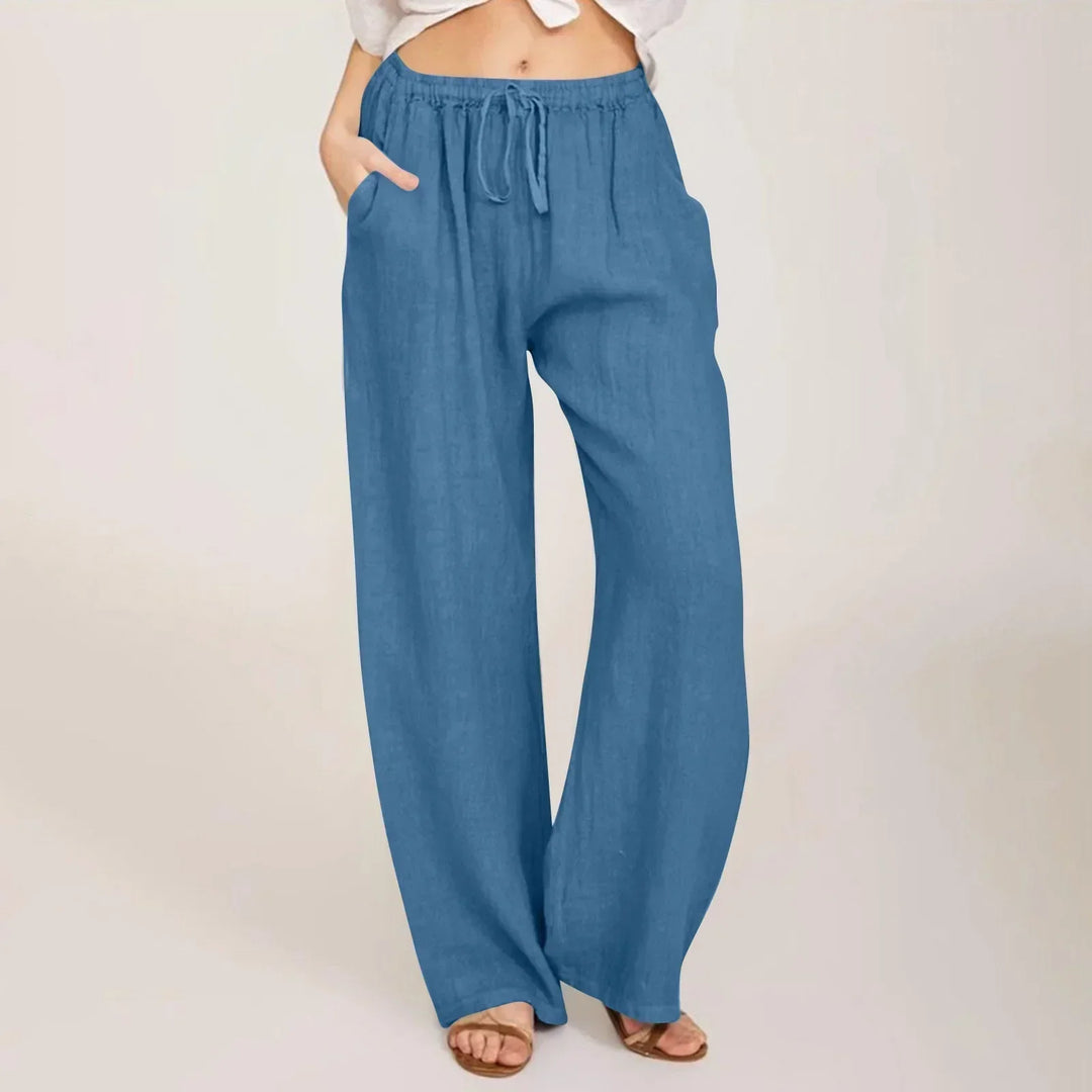 Wijde linnen broek | Elastische tailleband met trekkoord | Luchtig comfort