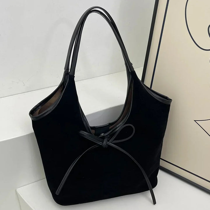 Kim Elegante Tas – Stijlvolle Handtas met Vegan Suède & Leer en Strikdetail | Perfect voor Dagelijks Gebruik & Evenementen