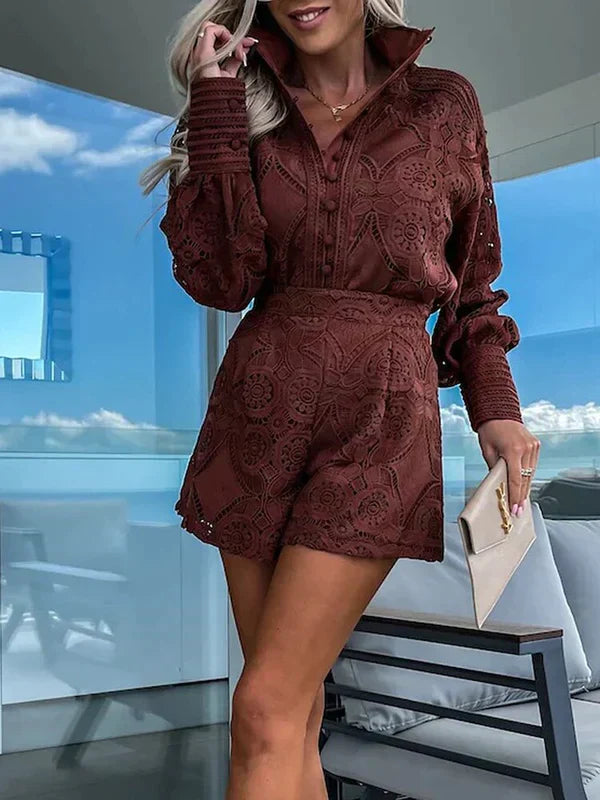 Maélie tweedelige dames zomerset met boho kant Luchtige, effen kleuren & ideaal voor festivals