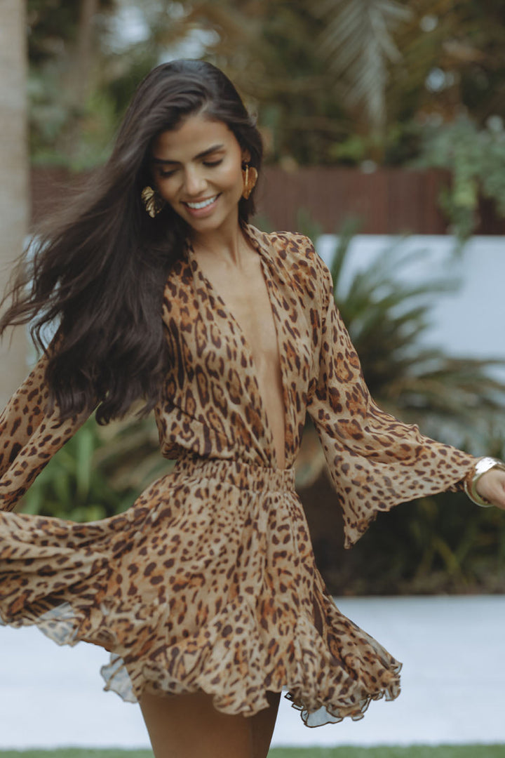 Nina Panterprint mini jurk met V-hals - Stijlvol & Pittig