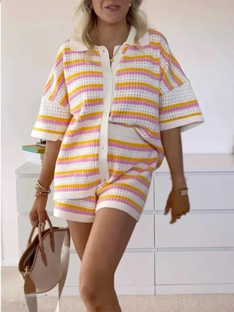 Jenica Gestreepte zomerset met pastelkleuren voor dames - voor strand & stad