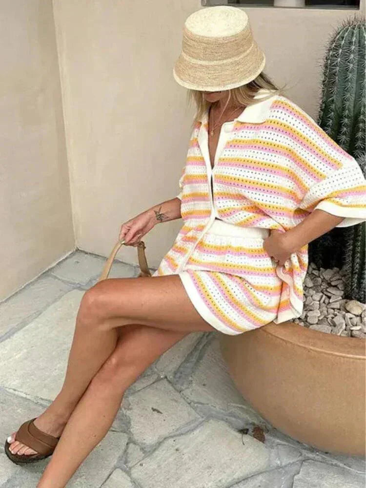 Jenica Gestreepte zomerset met pastelkleuren voor dames - voor strand & stad