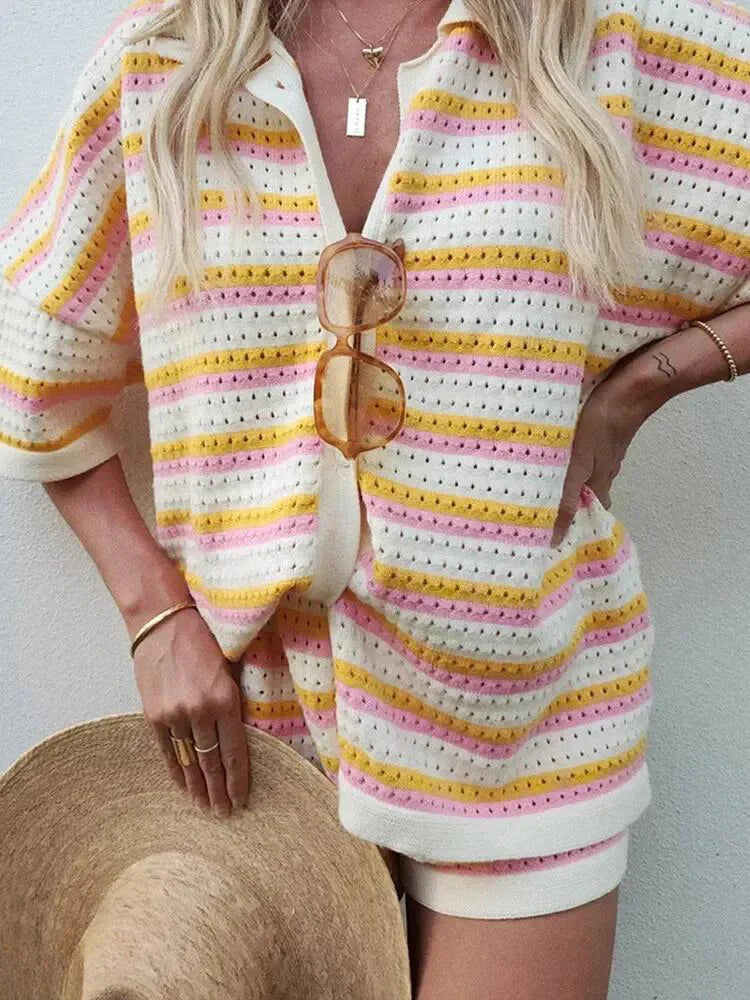 Jenica Gestreepte zomerset met pastelkleuren voor dames - voor strand & stad