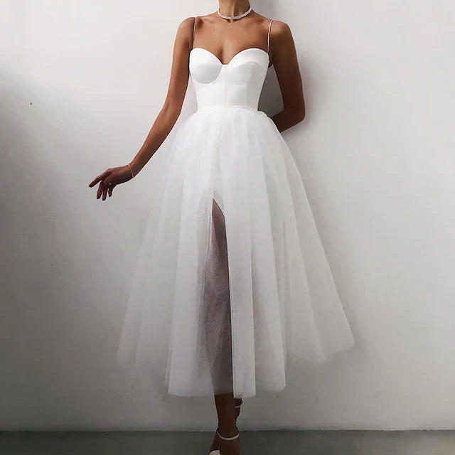 Fayette Mi-Long Avondjurk | Elegant Strapless & Vloeiend Tule