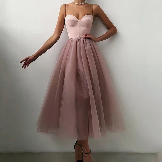 Fayette Mi-Long Avondjurk | Elegant Strapless & Vloeiend Tule