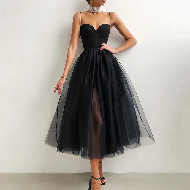 Fayette Mi-Long Avondjurk | Elegant Strapless & Vloeiend Tule