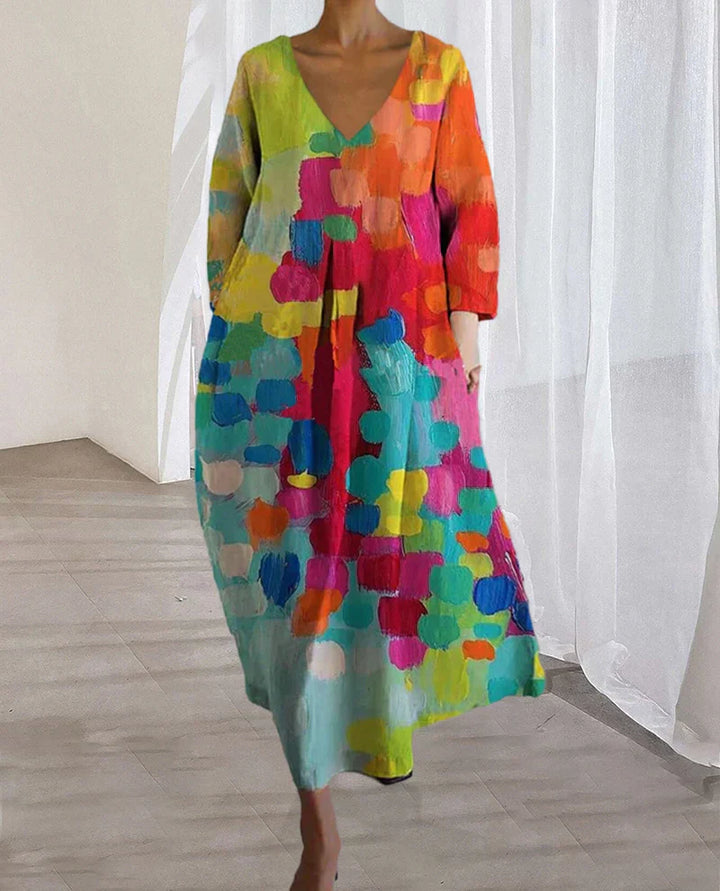 Solena Linnen Zomerjurk Dames | Kleurrijke Jurk met Print en Flatterende Pasvorm