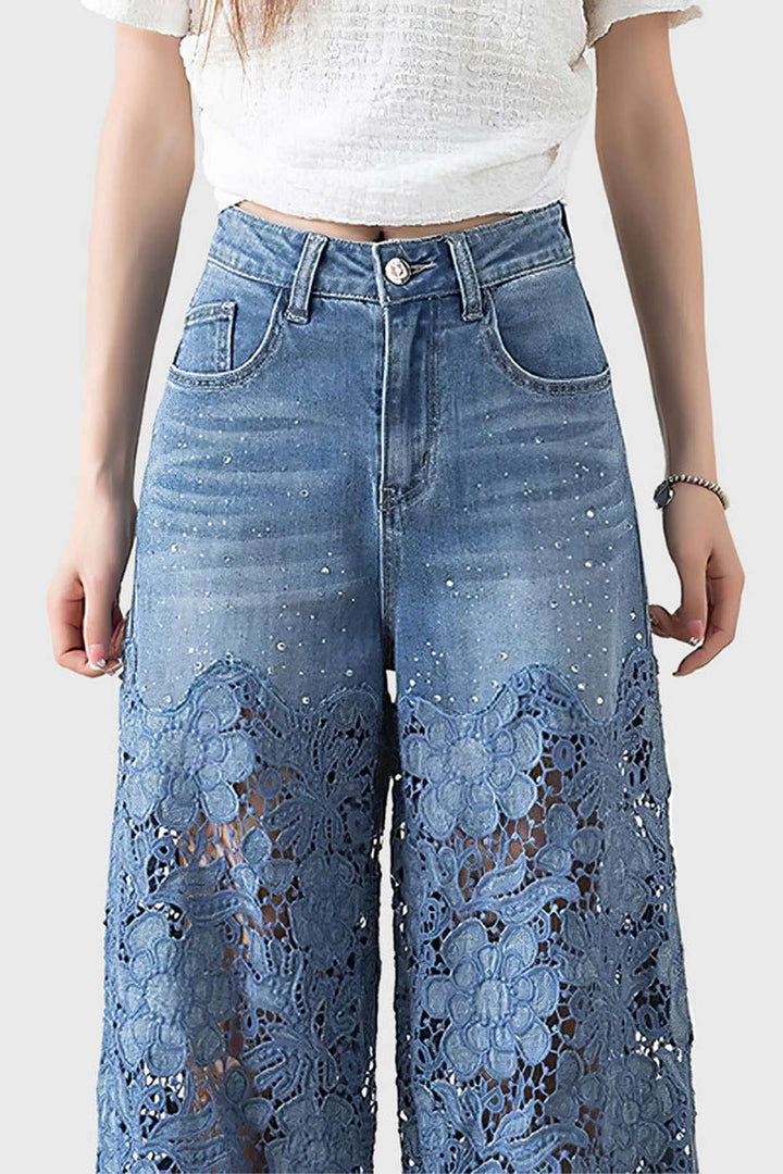 Valeria skinny damesjeans | nauwsluitende denim met hoge taille, kanten inzetstukken en stretch comfort