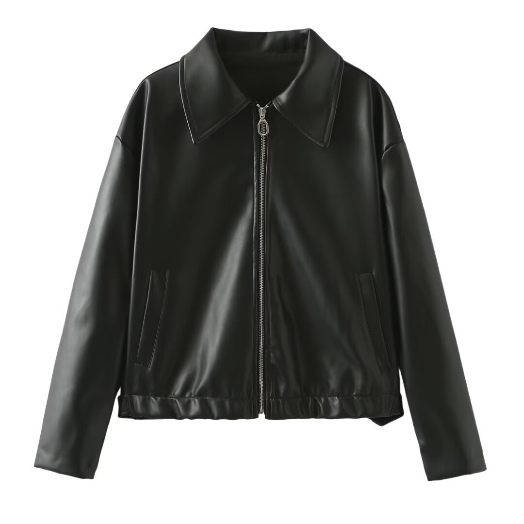 Chic Women's Zipper Lapel Leather Jacket