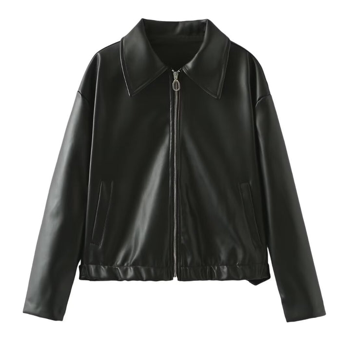 Chic Women's Zipper Lapel Leather Jacket