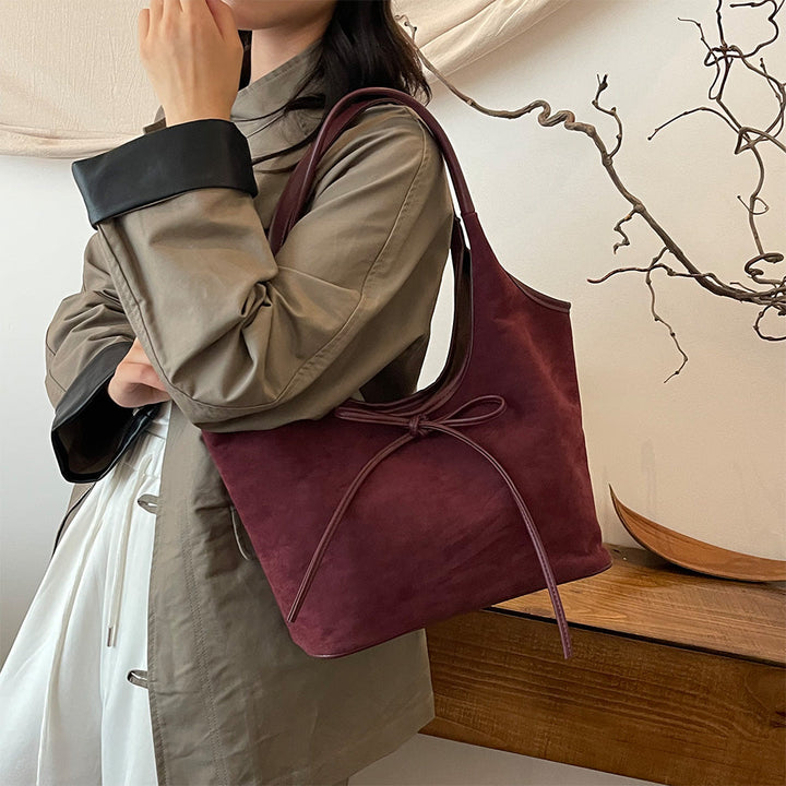 Kim Elegante Tas – Stijlvolle Handtas met Vegan Suède & Leer en Strikdetail | Perfect voor Dagelijks Gebruik & Evenementen